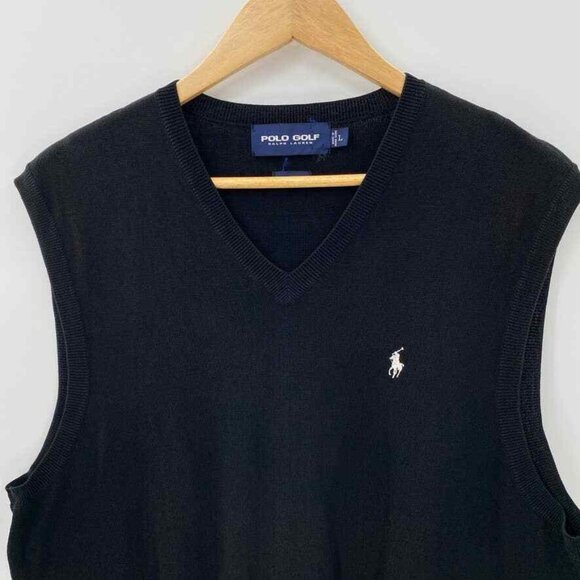 Polo Golf Ralph Lauren Sweater Vest Mens Large 100% Cotton Knit V-Neck Vintage - Picture 2 of 9